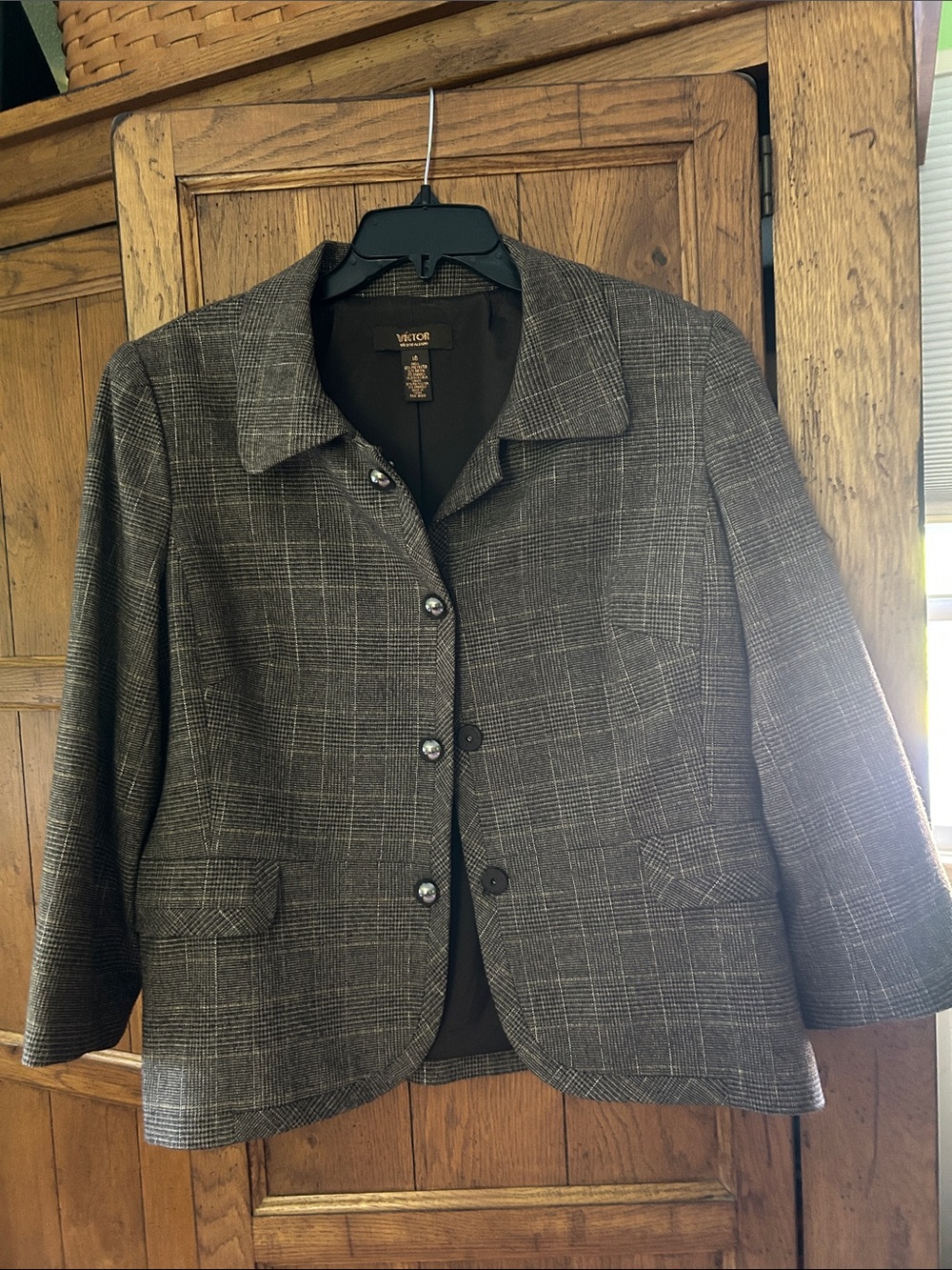 Victor Brown Plaid Button-Front Blazer